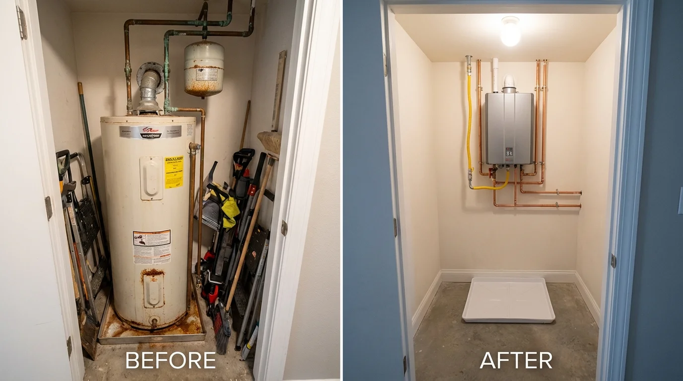 Tank water heater versus wall-mounted tankless unit comparison for San Martin, CA homeowners