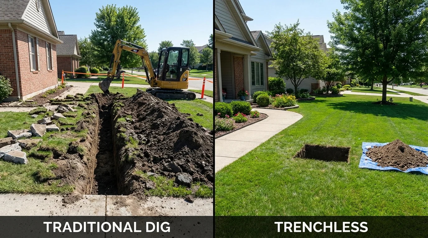 Trenchless sewer repair with minimal yard damage versus traditional excavation in San Martin, CA